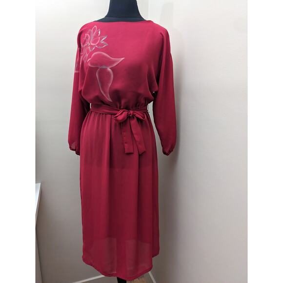 FLAW Handmade Magenta Lightweight Dress with Belt and Flower Detail Size M - Picture 1 of 8